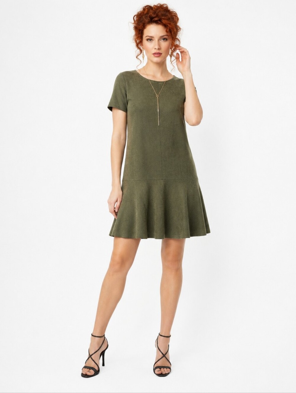 Glam LA Olive Faux Suede Fit & Flare Mini Dress Green M